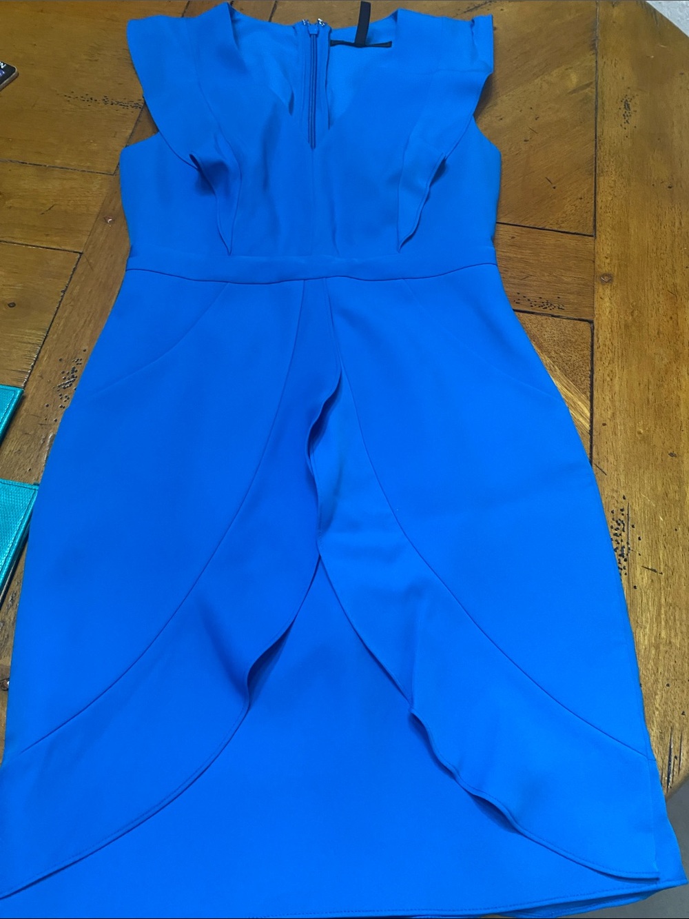 BCBGMaxAzria Royal Blue One-Shoulder Ruffle Sheath Dress